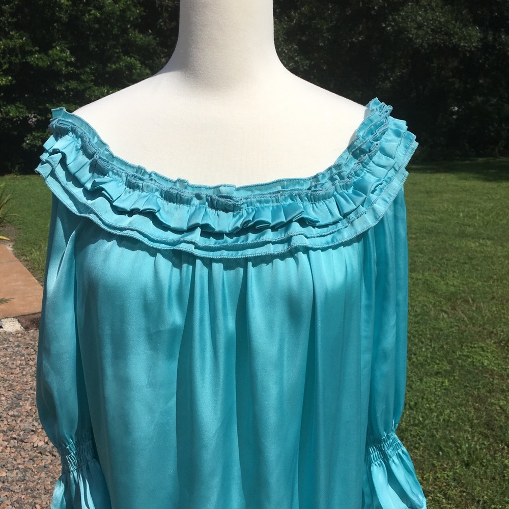 Tiffany Blue Off-Shoulder Silky Top XL NWOT